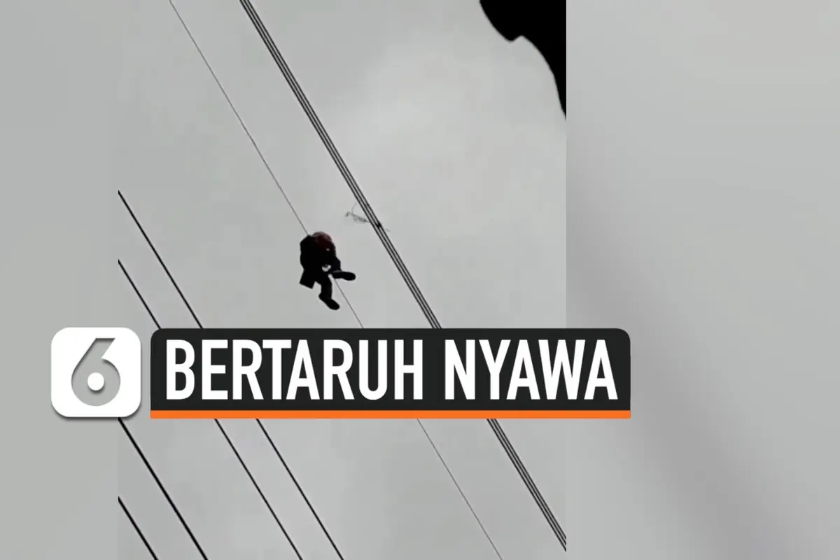 Petugas Gelantungan Demi Bersihkan Kabel Sutet dari Layangan