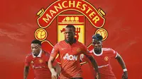 Manchester United - Antony Martial, Patrice Evra, Paul Pogba (Bola.com/Adreanus Titus)