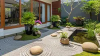 8 Ide Taman Batu Kering dengan Kolam Ikan Kecil di Teras Rumah, Estetik dan Modern