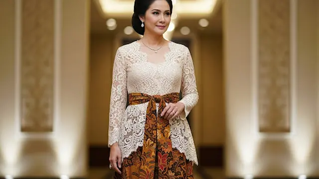 Maxi Dress Batik Brokat dengan Obi Ikat di Pinggang
