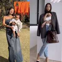 Denim on denim berupa bandeau top dan rok denim asimetris dijamin akan membuat penampilanmu modis dan trendi. [Instagram/jenniferbachdim]