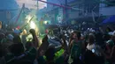 Suporter tim sepakbola Palmeiras merayakan kemenangan usai mengalahkan Santos dalam ajang Copa Libertadores 2020. (Foto: Nelson Almeida)