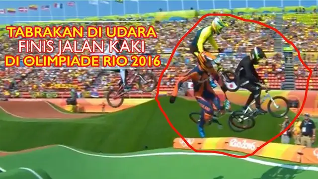 Video pebalap sepeda BMX Denmark Niklas Laustsen yang mengalami tabrakan di udara hingga mesti finis dengan jalan kaki di Olimpiade Rio 2016