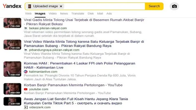Gambar Tangkapan Layar Penelusuran Foto Menggunakan Situs Yandex.