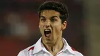 Selebrasi gol winger Sevilla, Jesus Navas ke gawang Real Mallorca dalam lanjutan La Liga di Ono Stadium, Palma de Mallorca, 20 Februariy 20. AFP PHOTO / JAIME REINA 