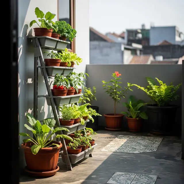 9 Ide Kebun Sayur Minimalis di Teras Sempit dengan Pot Plastik Bertingkat, Solusi Urban Asri