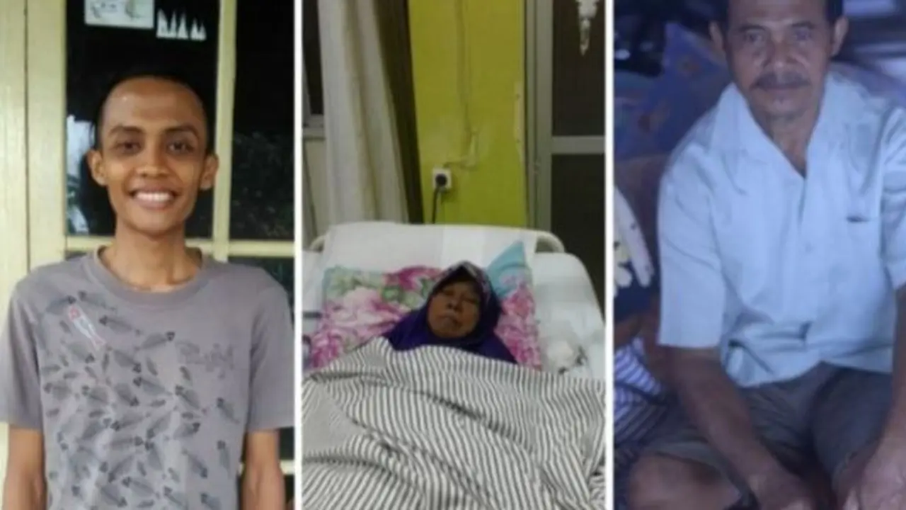 Faisal (kiri) terkena sindrom iritasi usus yang membuat badannya mengurus, lalu sang ibu terkena gagal ginjal dan sang ayah salah satu kakinya lumpuh. (Foto: kitabisa.com)