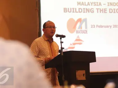 Ketua Umum Kamar Dagang dan Industri, Rosan P. Roeslani saat berpidato pada pertemuan dengan MAVCAP (Malaysia Venture Capital Management Berhad)  di Jakarta, Selasa (23/2). (Liputan6.com/Angga Yuniar)