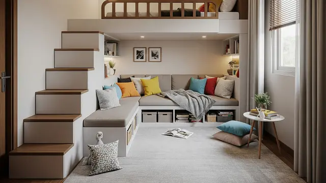 Desain Kamar Anak dengan Area Duduk Multifungsi