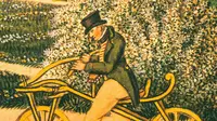 Baron Karl von Drais dengan cikal bakal sepeda temuannya (Public Domain)