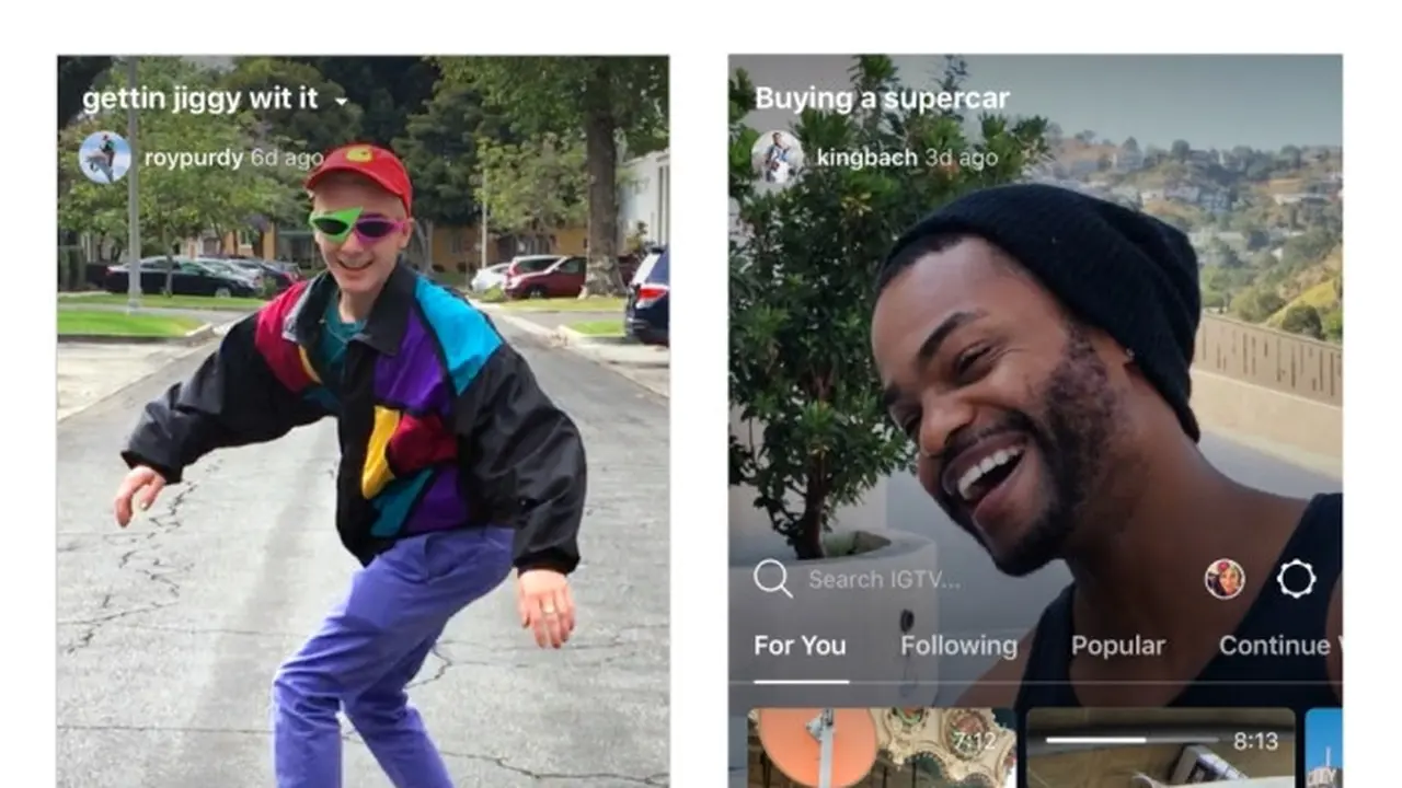 Ki: Tampilan video dalam IGTV; Ka: Desain halaman pertama dalam IGTV. (Instagram)