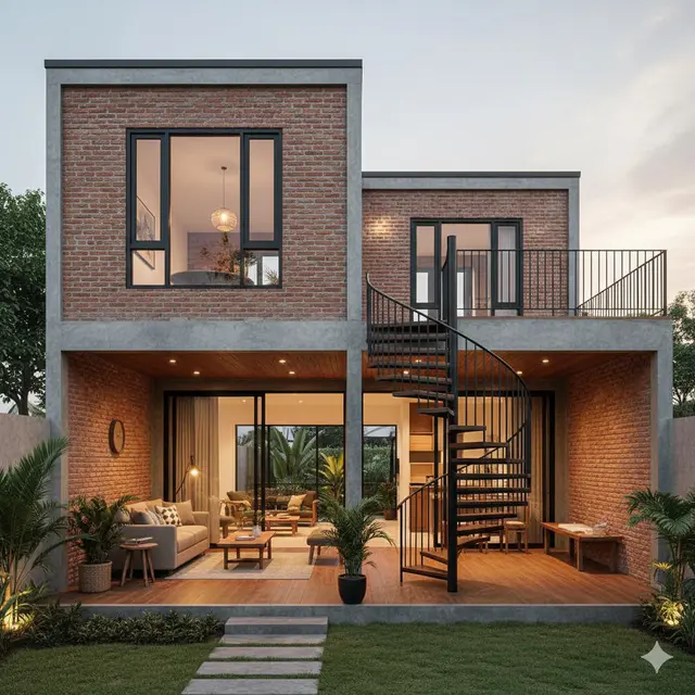 Desain Rumah Gaya Modern dengan Mezzanine Elegan. Gemini