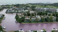 Air sungai berwarna pink di Sentosa South Cove, Singapura. (dok. Facebook/The Heron of the Green Barrels)