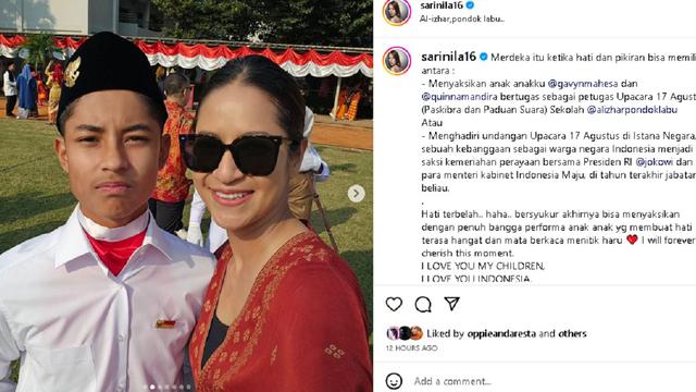 Sari Nila bangga sang putra jadi Paskibra di sekolahnya (Foto: instagram sarinila16)