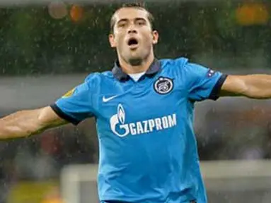 Selebrasi gol striker Zenit St Petersburg Aleksander Kerzhakov ke gawang Anderlecht di babak play-off Europa League, 16 September 2010. AFP PHOTO/ BELGA/ DIRK WAEM - BRUNO FAHY 