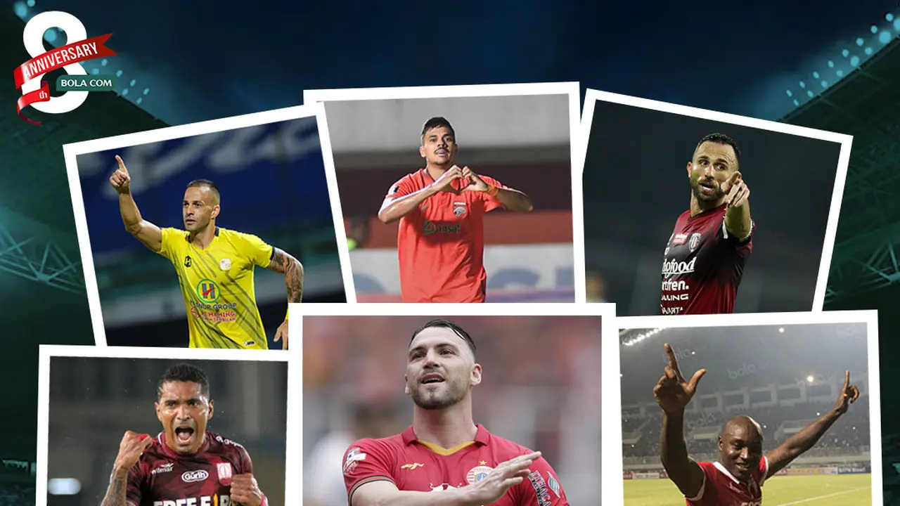 Kolase selebrasi gol Matheus Pato, Ilija Spasojevic, Marko Simic, Aleksandar Rakic, Sylvano Comvalius, Alberto Goncalves, Emmanuele Pacho Kenmogne, Boas Solossa