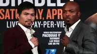 Petinju asal Filipina Manny Pacquiao berhadapan dengan Timothy Bradley saat jumpa pers pengumuman resmi pertarungan mereka di Beverly Hills, California, USA (19/1/2016). Pacquiao memutuskan pensiun usai melawan Bradley 9 April 2016. (AFP/CHRIS FARINA)