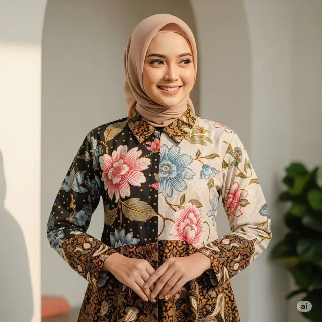 Gamis Katun Bamboo Motif Etnik