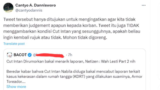 Cantyo A. Dannisworo sudah klarifikasi