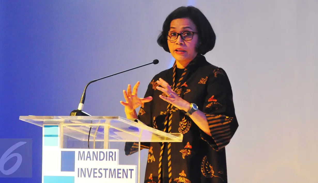 Menteri Keuangan Sri Mulyani Indrawati menyampaikan sambutan pada pembukaan Mandiri Investment Forum (MIF) 2017 di Jakarta, Rabu (8/2). MIF 2017 memperkenalkan peluang investasi sektor riil di Indonesia. (Liputan6.com/Angga Yuniar)