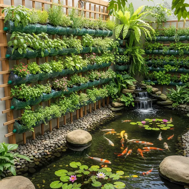 Ide Taman Mungil di Samping Kolam Ikan (AI Generated)