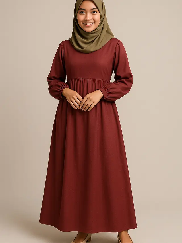 Gamis katun dengan potongan pinggang tinggi (sumber AI)