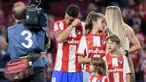 Momen mengharukan terjadi saat Luis Suarez melakukan perpisahan dengan pemain dan suporter Atletico Madrid. Meski hanya dua tahun berada di Wanda Metropolitano namun pemain Timnas Uruguay tersebut mampu mempersembahkan gelar La Liga untuk Los Rojiblancos. (AFP/Jose Jordan)