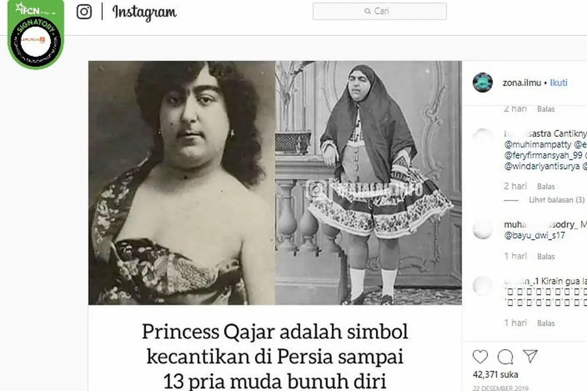 [Cek Fakta] Princess Qajar, Simbol Kecantikan Persia yang Bikin 13 Pria Bunuh Diri? (Instagram/IICHS)