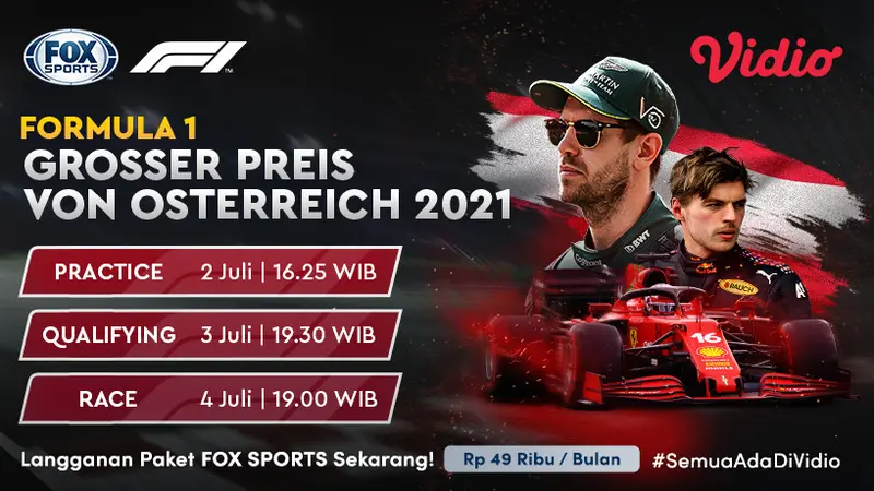 Jadwal Live Streaming FOX Sports Formula 1 GP Austria di Vidio 2