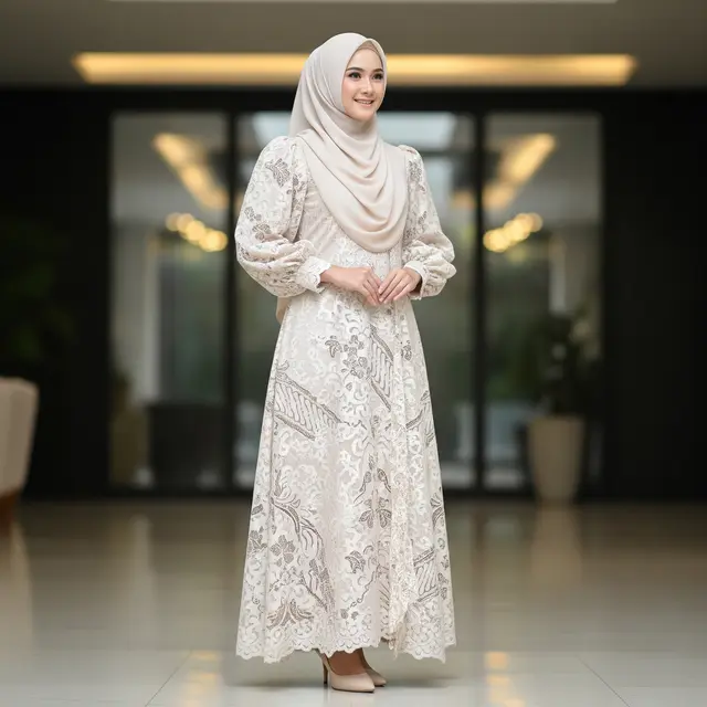 Model Gamis Batik Brokat Ivory Terbaru untuk Ramadan 2026
