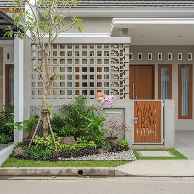 Model Depan Rumah Coran dengan Dinding Setengah Terbuka