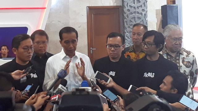 Presiden Joko Widodo (Jokowi) menghadiri Perayaan HUT Bukalapak ke-9 di JCC, Senayan, Jakarta, (Kamis (10/1/2019). (Ilyas/Liputan6.com)