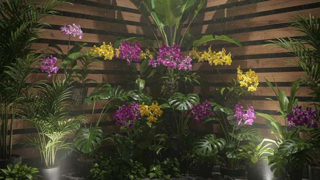 Desain Teras Rumah Estetik dengan Kebun Bunga Warna-Warni. AI