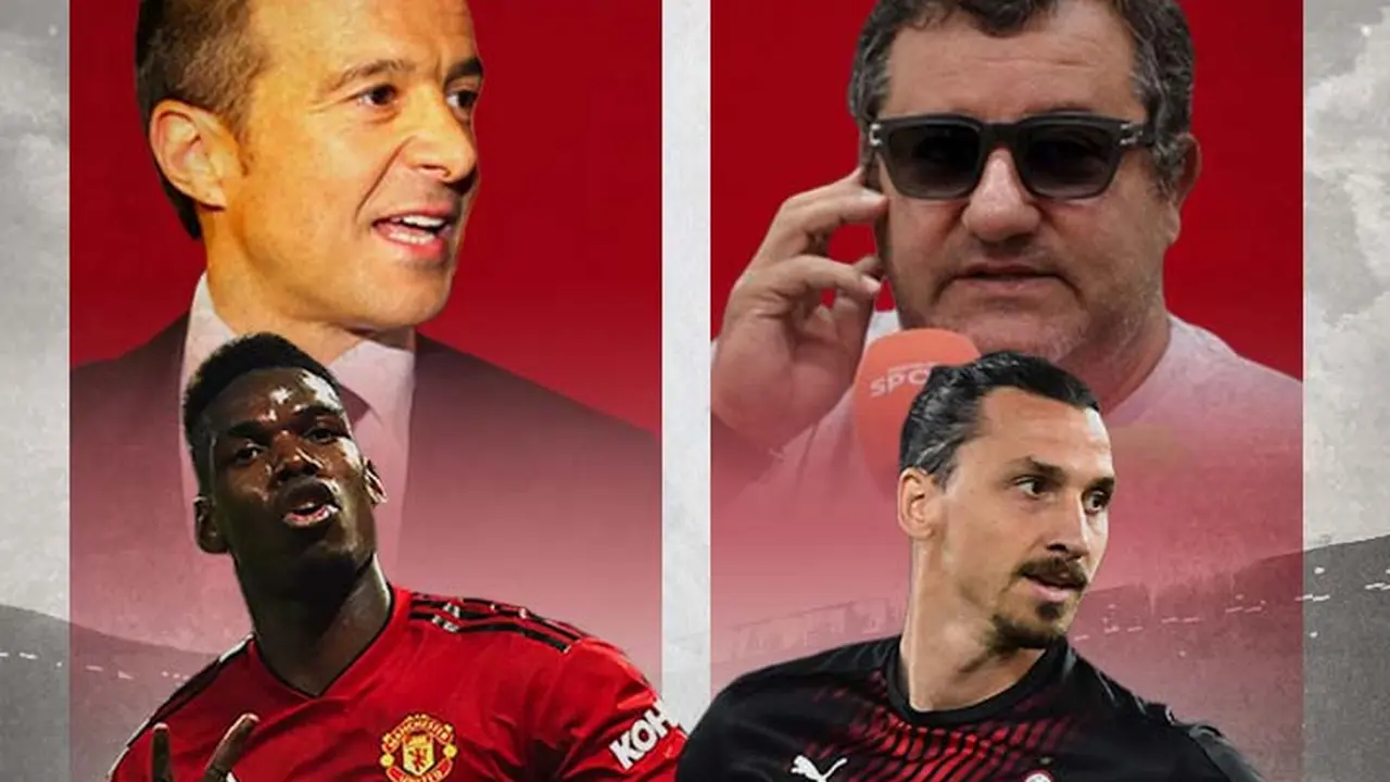 Ilustrasi - Jorge Mendes, Mino Raiola, Paul Pogba, Zlatan Ibrahimovic