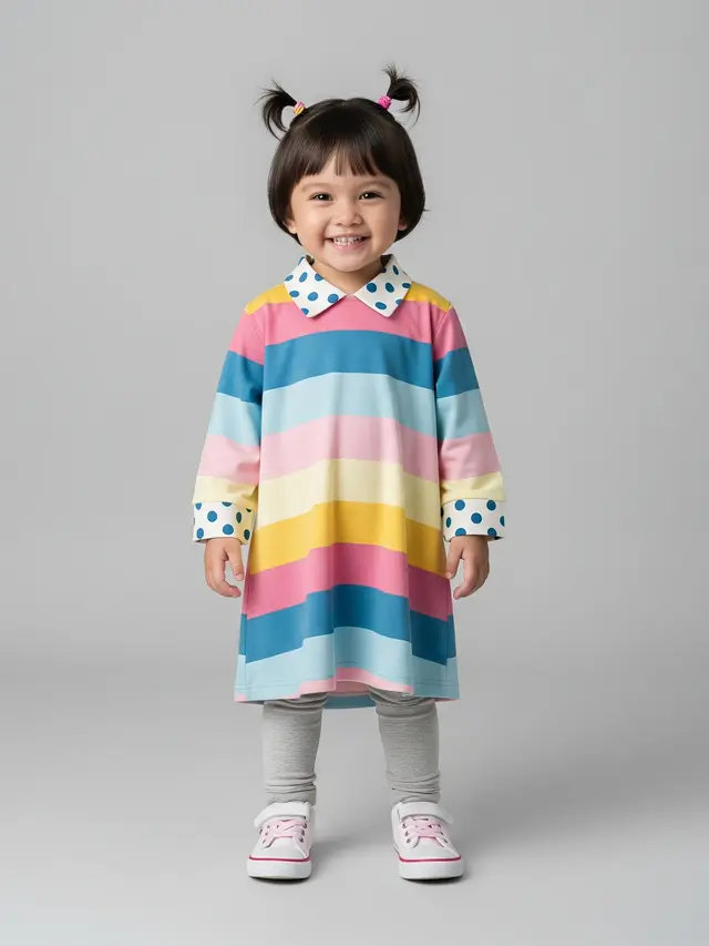 Model Baju Anak Perempuan 1-5 Tahun Motif Polkadot & Stripe Tunik dan Legging