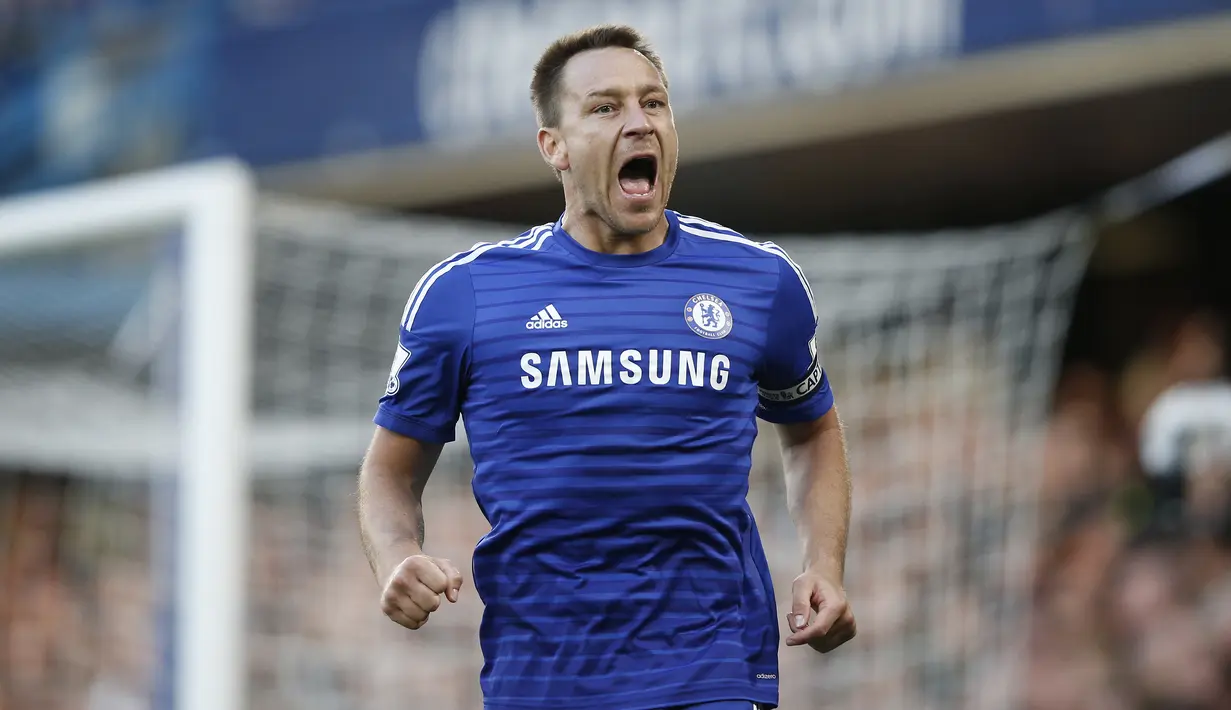 John Terry (41 gol) - Pemain Legendaris Chelsea ini menjadi bek kedua yang paling banyak mencetak gol. Selama bermain di Premier League, Terry telah menghasilkan 41 gol. (AFP/Adrian Dennis)