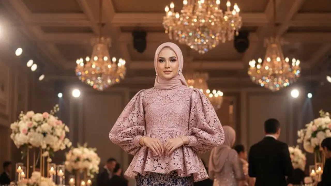 Ilustrasi Gamis Brokat Lengan Balon (Sumber: Gemini AI)