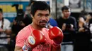 Petinju Manny Pacquiao berpose saat berlatih di sebuah klub tinju di Los Angeles, AS, Rabu (9/1). Manny Pacquiao bertekad meng-KO Adrien Broner. (AP Photo/Damian Dovarganes)