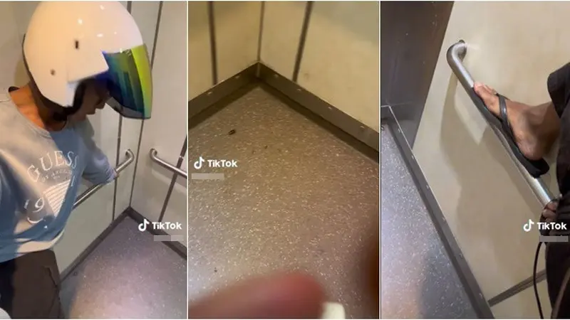 Momen Driver Ojol Terjebak di Lift Bareng Kecoak, Aksi Paniknya Bikin Ngakak