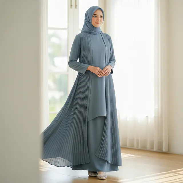 Model Gamis Teal Blue dan Ash Blue