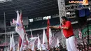  Pelawak Narji juga ikut mengocok perut peserta kampanye Partai Gerindra di Stadion GBK Jakarta (Liputan6.com/Helmi Fithriansyah)