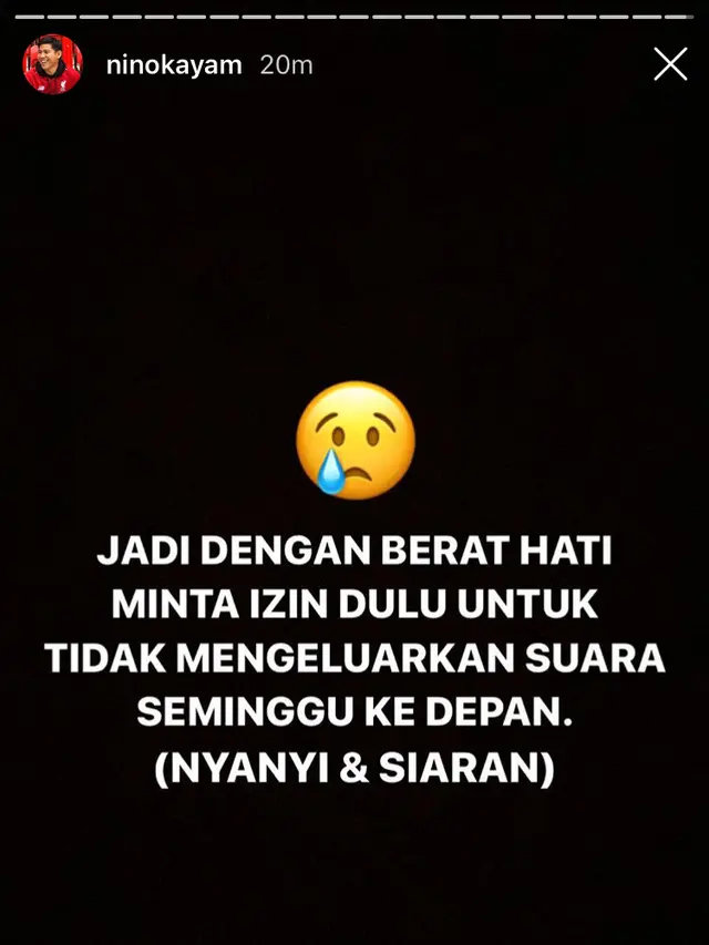Nino RAN sampaikan pengumuman di Instagram.