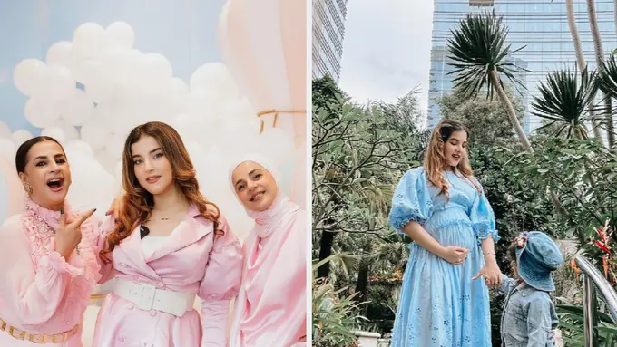 Inspirasi Baju Hamil Tasya Farasya dalam Balutan Dress Pink dan Biru