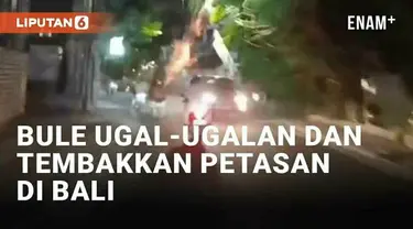Ulah meresahkan oknum bule kembali terjadi di Bali. Dua WNA terekam berkendara ugal-ugalan dengan motor sembari menembakkan petasan sepanjang jalan. Aksi mereka terjadi di wilayah Kuta Utara, Badung.