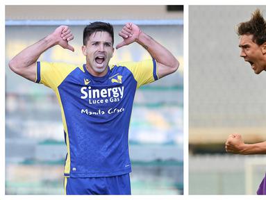 Penampilan mengagumkan Giovanni Simeone dan Dusan Vlahovic berlanjut hingga giornata ke-11 Liga Italia musim 2021/2022. Hal tersebut membuat pemain Hellas Verona dan pemain Fiorentina menempel ketat Ciro Immobile di klasemen sementara pencetak gol terbanyak. (Foto kolase: AP)