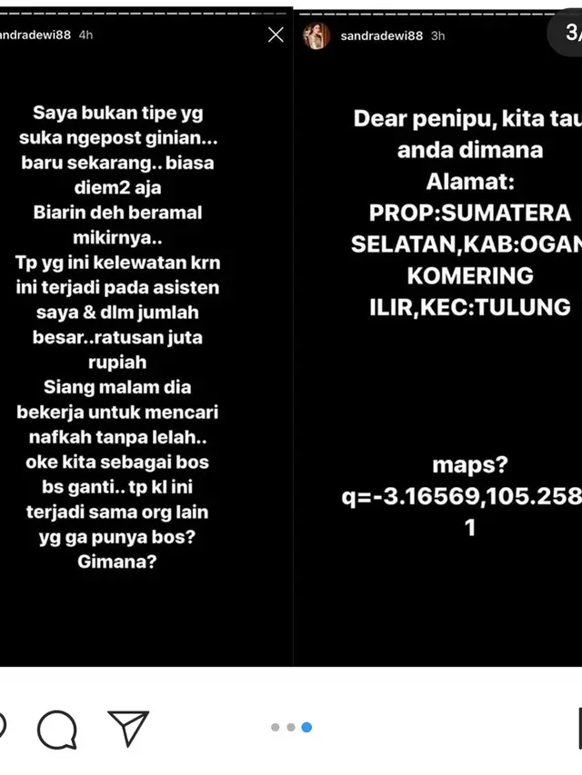 Asisten Sandra Dewi tertipu aplikasi ojek online (Instagram)