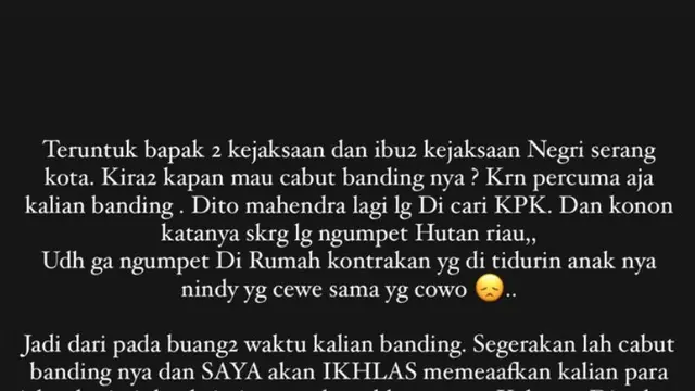 Unggahan Nikita Mirzani soal banding yang diajukan Kejari Serang. (Foto: Dok. Instagram @nikitamirzanimawardi_172)