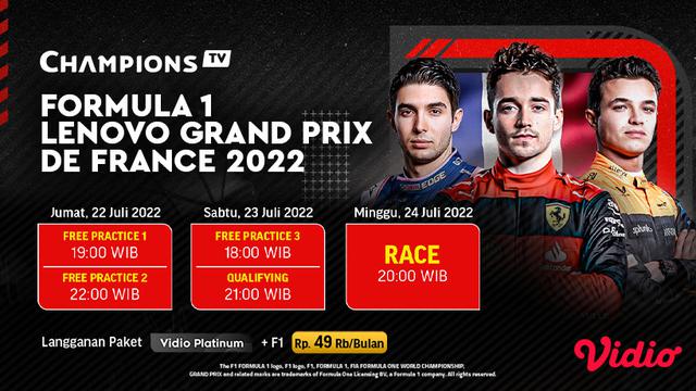 Link Live Streaming F1 GP Prancis 2022 di Vidio Pekan Ini, 22-24 Juli 2022