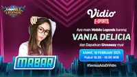 Live streaming mabar Mobile Legends bersama Vania Delicia, Kamis (18/2/2021) pukul 16.00 WIB dapat disaksikan melalui platform Vidio, laman Bola.com, dan Bola.net. (Dok. Vidio)
