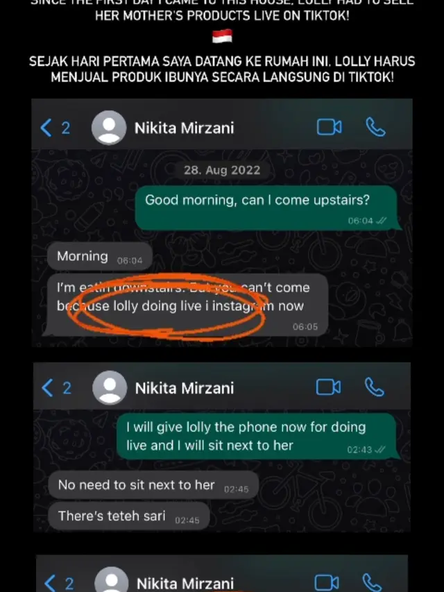 Tangkapan layar percakapan Nikita Mirzani dan Antonio Dedola tentang Lolly yang diunggah di Instagram Stories. (Foto: Dok. Instagram @toni.dedola)